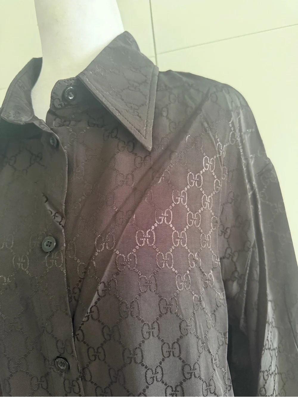 Gucci Black Monogram Long-Sleeve Button-Down Shirt